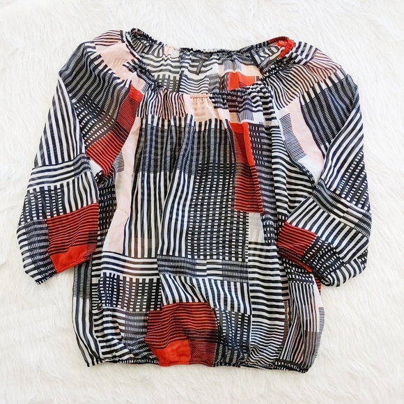 Daisy Fuentes multi color chiffon blouse Sz L - Picture 1 of 7